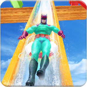 Real Water Slide Superhero Amusement Park Stunts