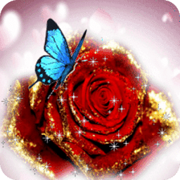 Blue Butterfly On Glitter Rose Live Wallpaper